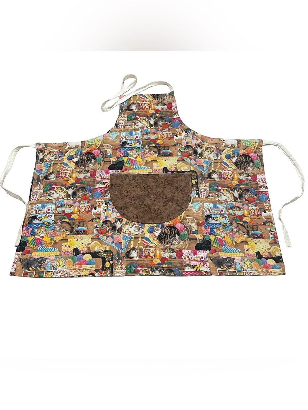 Cat Print Craft Apron with Brown Pocket